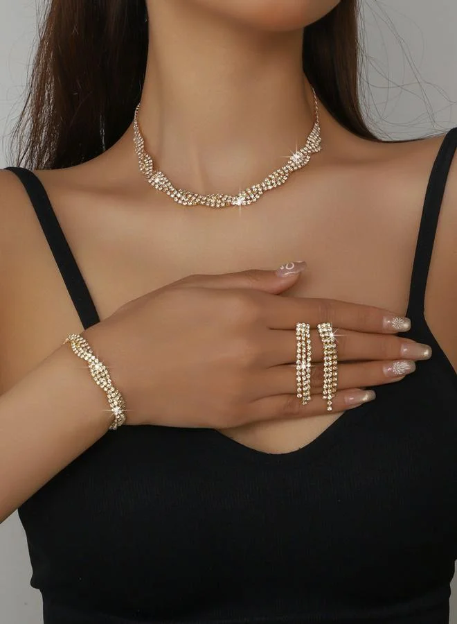 تايك تو طقم مجوهرات 3 قطع عقد وسوار وأقراط منمقة